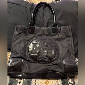 Tory Burch VGC Ella Black Nylon Tote with Gold Accents